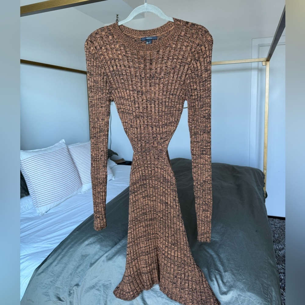 Forever 21 Long Sleeve Sweater Dress Womens S Brown Black Textured Cut-Out Y2K